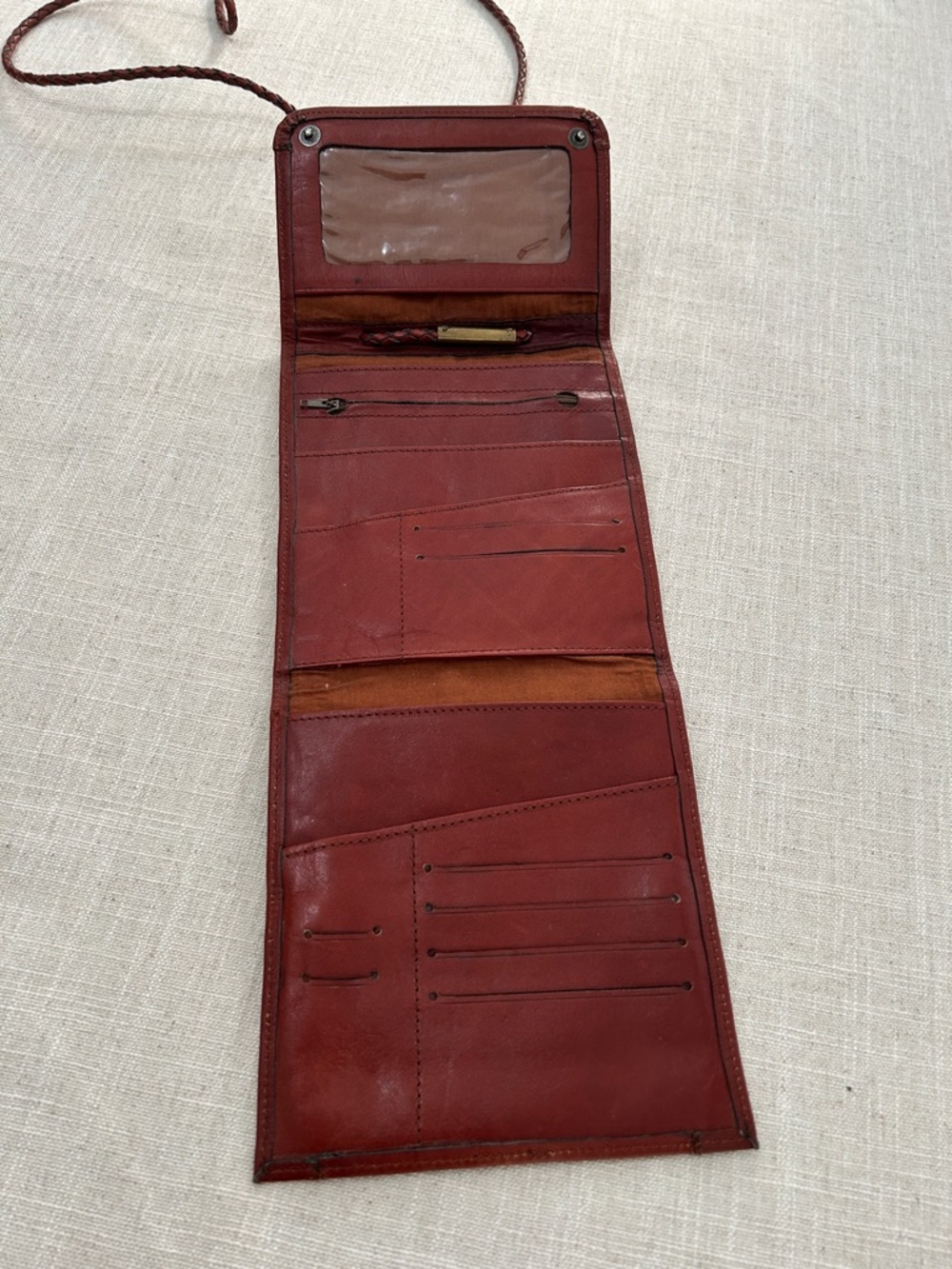 Moroccan Leather Crossbody Wallet Woven Festival Bag in Red and Brown - Picture 3 of 16